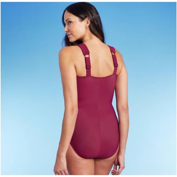 AQUA GREEN Women's Asymmetrical Shoulder One Piece Swimsuit Burgundy Small 4/6 - Picture 2 of 15